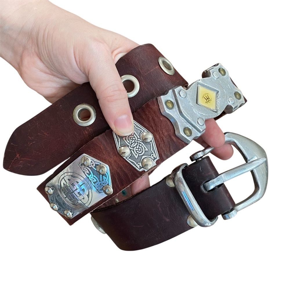 Vintage 1990s M.tb Handmade Tribal Full Grain Leather Belt